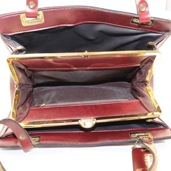 Burlington Patchwork Leather Satchel Red Brown Tan Vintage Style Kiss Lock - Picture 6 of 6